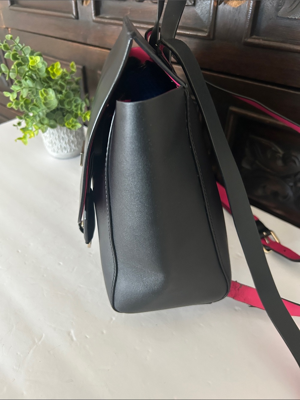 kate spade Black Leather Backpack with Pink Strap Accents - Picture 6 of 17